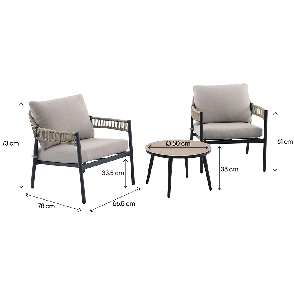 Set mobilier gradina/terasa 3 piese GOODHOME Siliana, perna poliester inclusa, otel, 3 piese, bej