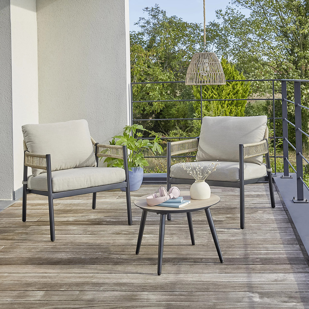 Set mobilier gradina/terasa 3 piese GOODHOME Siliana, perna poliester inclusa, otel, 3 piese, bej