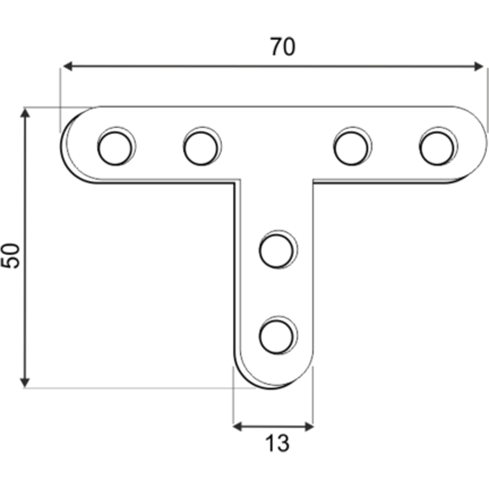 Conector tip T DMX 448411, otel, 70 x 50 x 2 mm