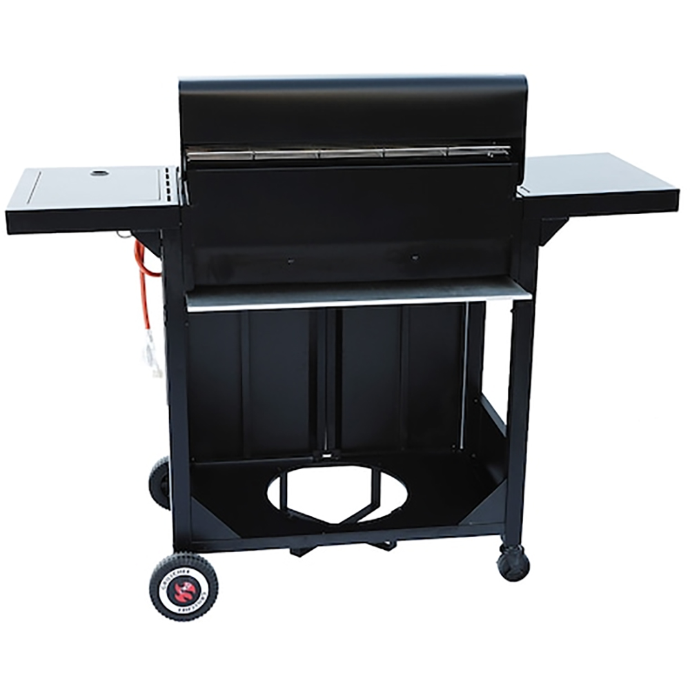 Gratar gaz Rookie 3.1 LANDMANN, 2 arzatoare principale 2 x 2.9 kW + arzator lateral 3.0 kW, suprafata de gatit 48.5 x 37.5 cm, 128.5 x 54 cm, negru
