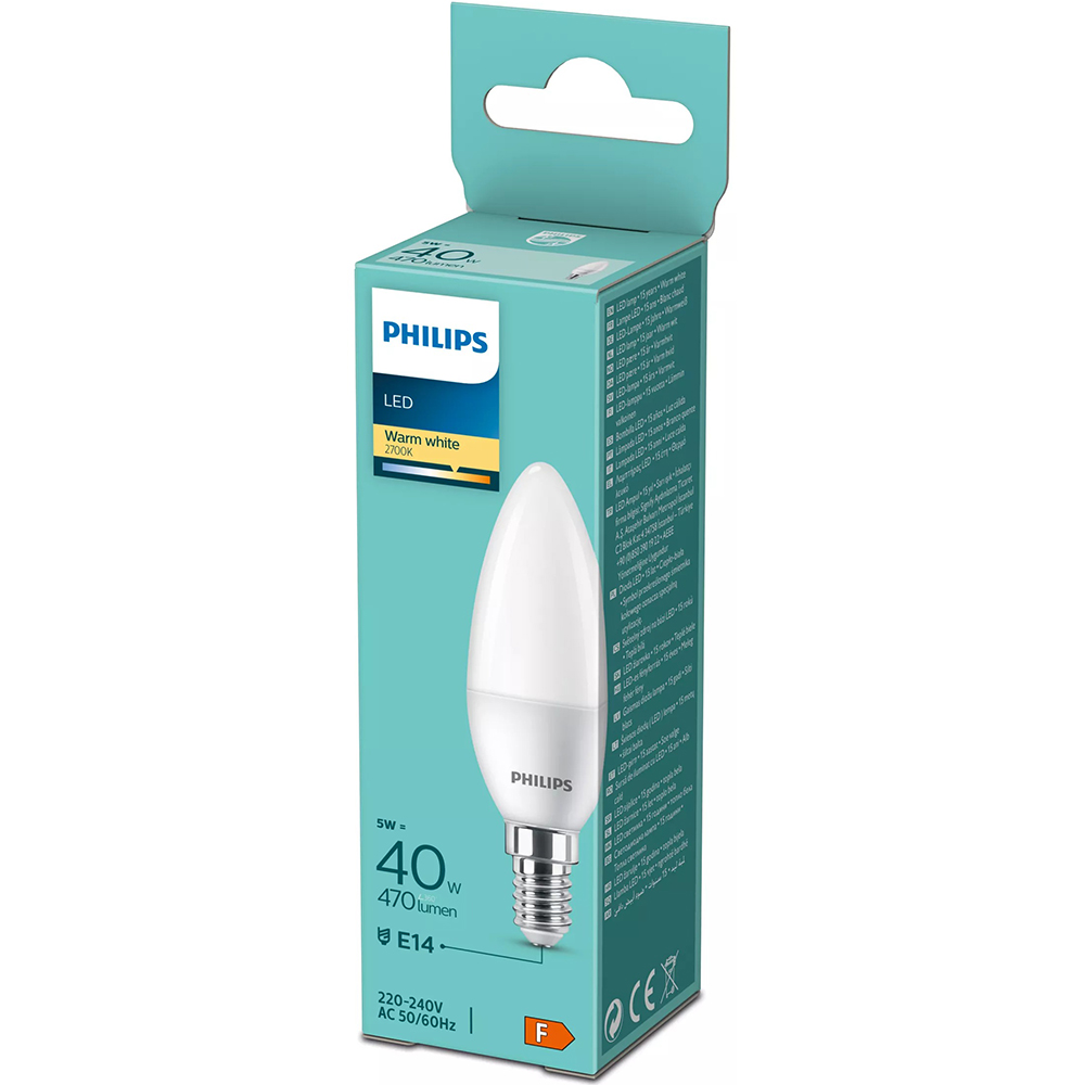 Bec LED PHILIPS Candle 8719514312524, E141 5W, 470lm, lumina calda