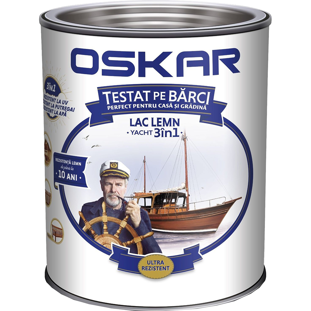 Lac pentru lemn Oskar Yacht 3in1, pentru exterior, mahon, 0.75L