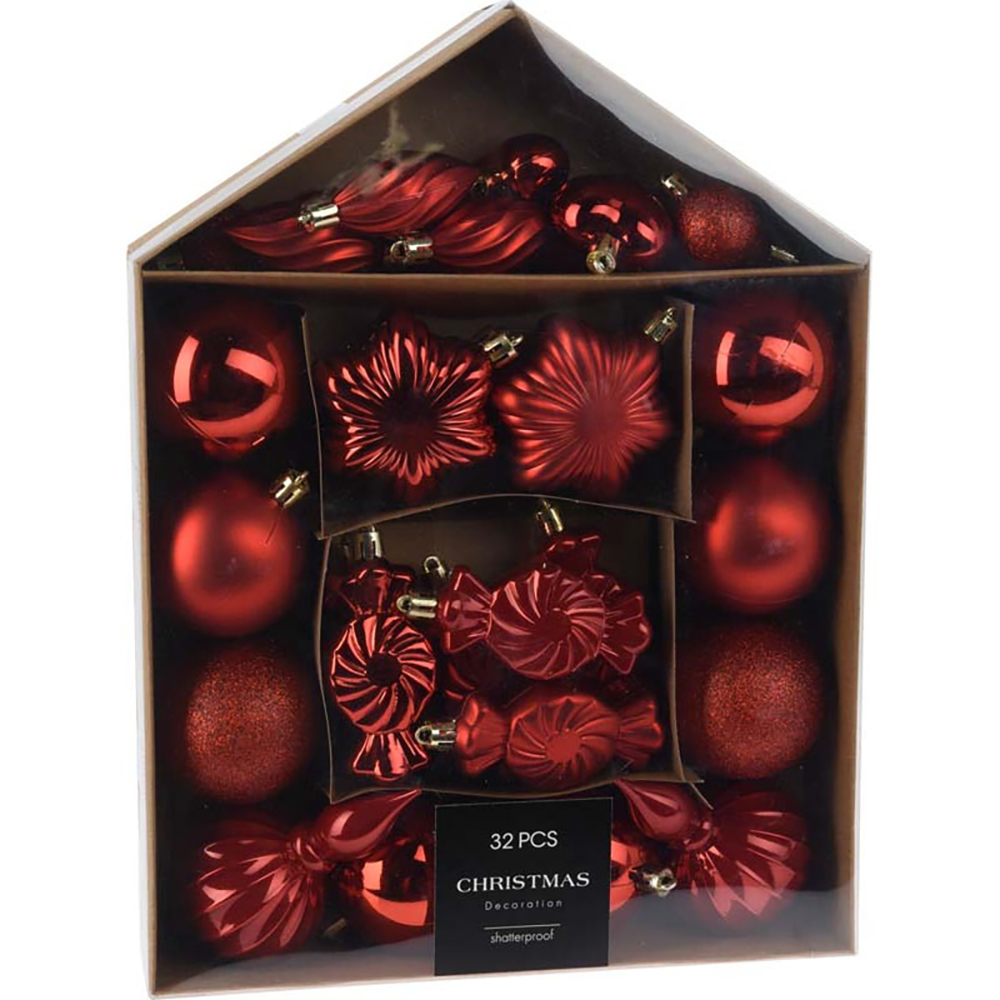 Set 32 decoratiuni pentru brad Craciun, plastic, rosu