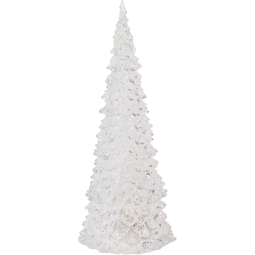 Decoratiune Brad Craciun cu LED, 7 x 17 cm, acrilic, transparent, lumina alb cald
