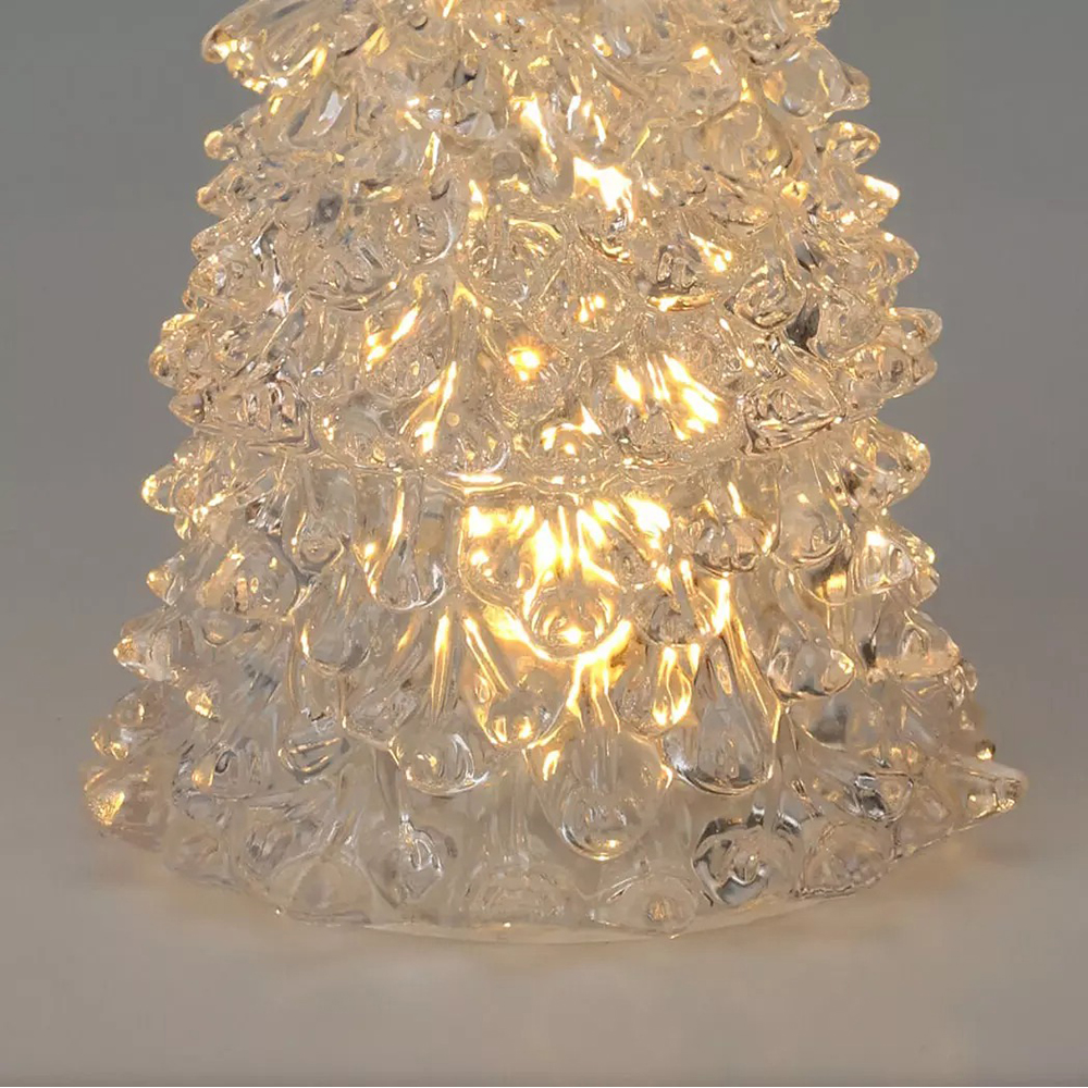 Decoratiune Brad Craciun cu LED, 7 x 17 cm, acrilic, transparent, lumina alb cald