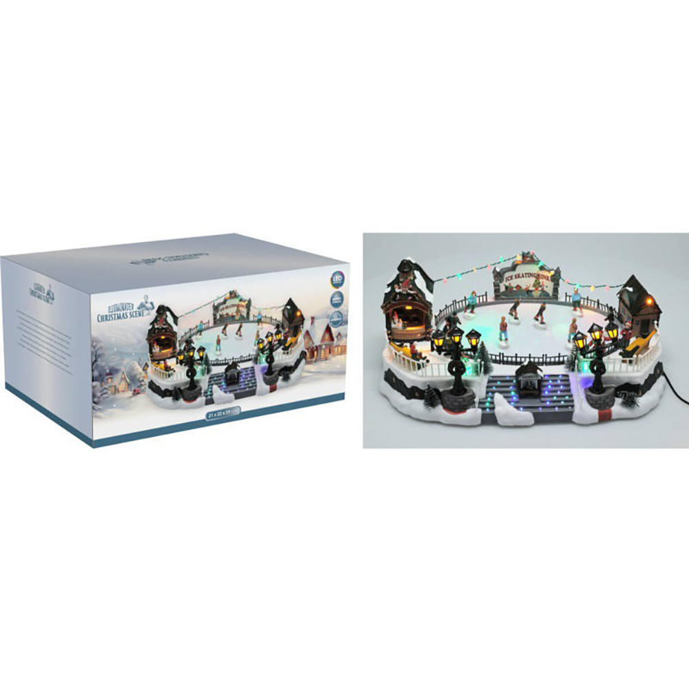 Decoratiune Scena Oras Craciun 20 LED-uri, 40 x 27.5 x 17 cm, multicolor