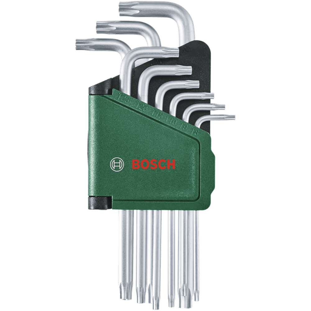 Kit chei torx BOSCH, TX8, TX9, TX10, TX15, TX20, TX25, TX27, TX30, TX40, otel, verde-negru