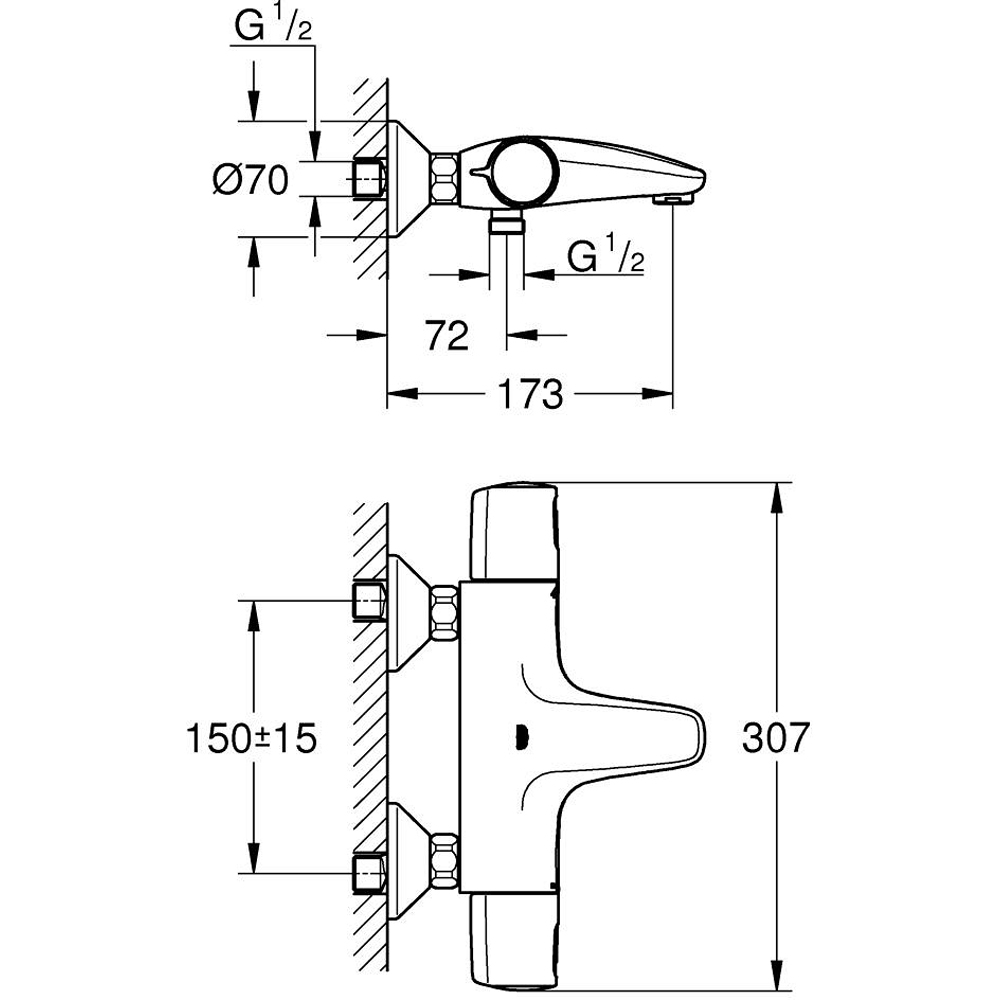 Baterie cada GROHE Precision Trend 1022162432, aparenta, termostat, alama, negru