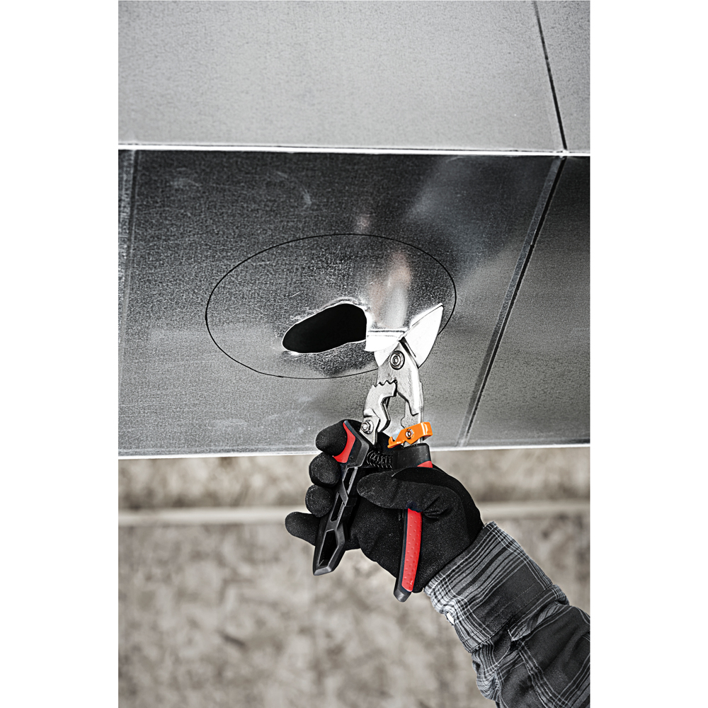 Foarfeca tabla FISKARS PowerGear, cotita pe stanga, otel, negru