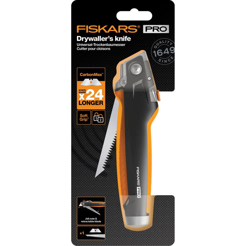 Cutit utilitar gips carton FISKARS CarbonMax, metal, negru