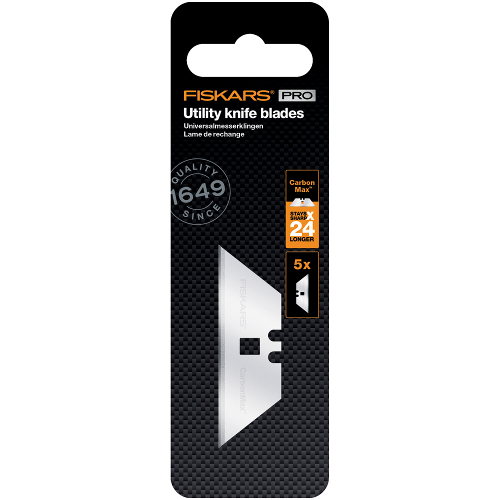 Lame cutit utilitar FISKARS CarbonMax, 5 buc, otel inoxidabil, argintiu