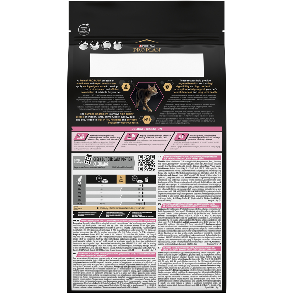 Hrana uscata pentru pisici PURINA PRO PLAN Delicate Digestion, Adult, Curcan, 1.5 kg