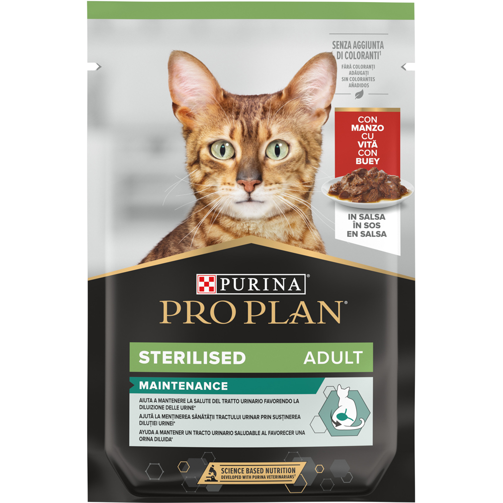 Hrana umeda pentru pisici PURINA PRO PLAN Sterilised Maintenance, Adult, Vita in sos, 85 g