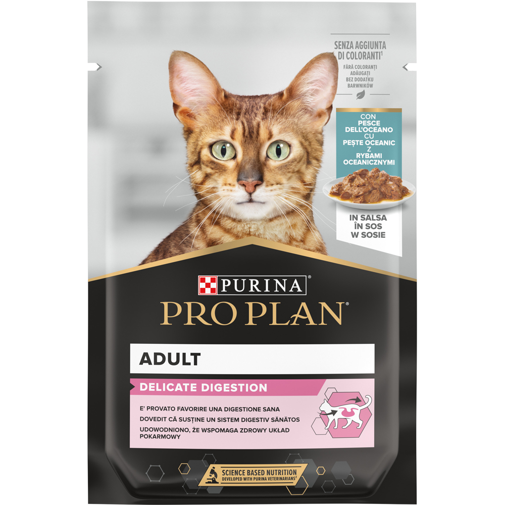 Hrana umeda pentru pisici PURINA PRO PLAN Delicate Digestion, Adult, Peste in sos, 85 g