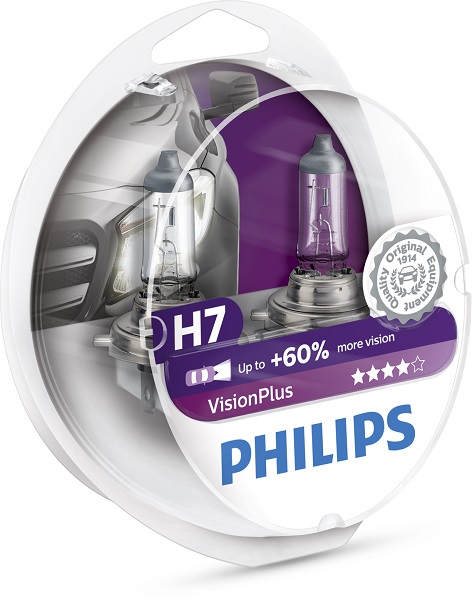 Bec auto far halogen PHILIPS H7 Vision Plus+60%, 12V, 55W, PX26D, set 2 bucati