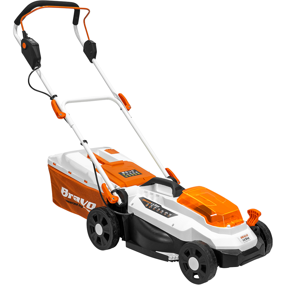 Masina de tuns iarba pe acumulator RURIS Bravo 133XE, Electrica, 4Ah, 20V, latime taiere 33 cm, cos 30L, portocaliu