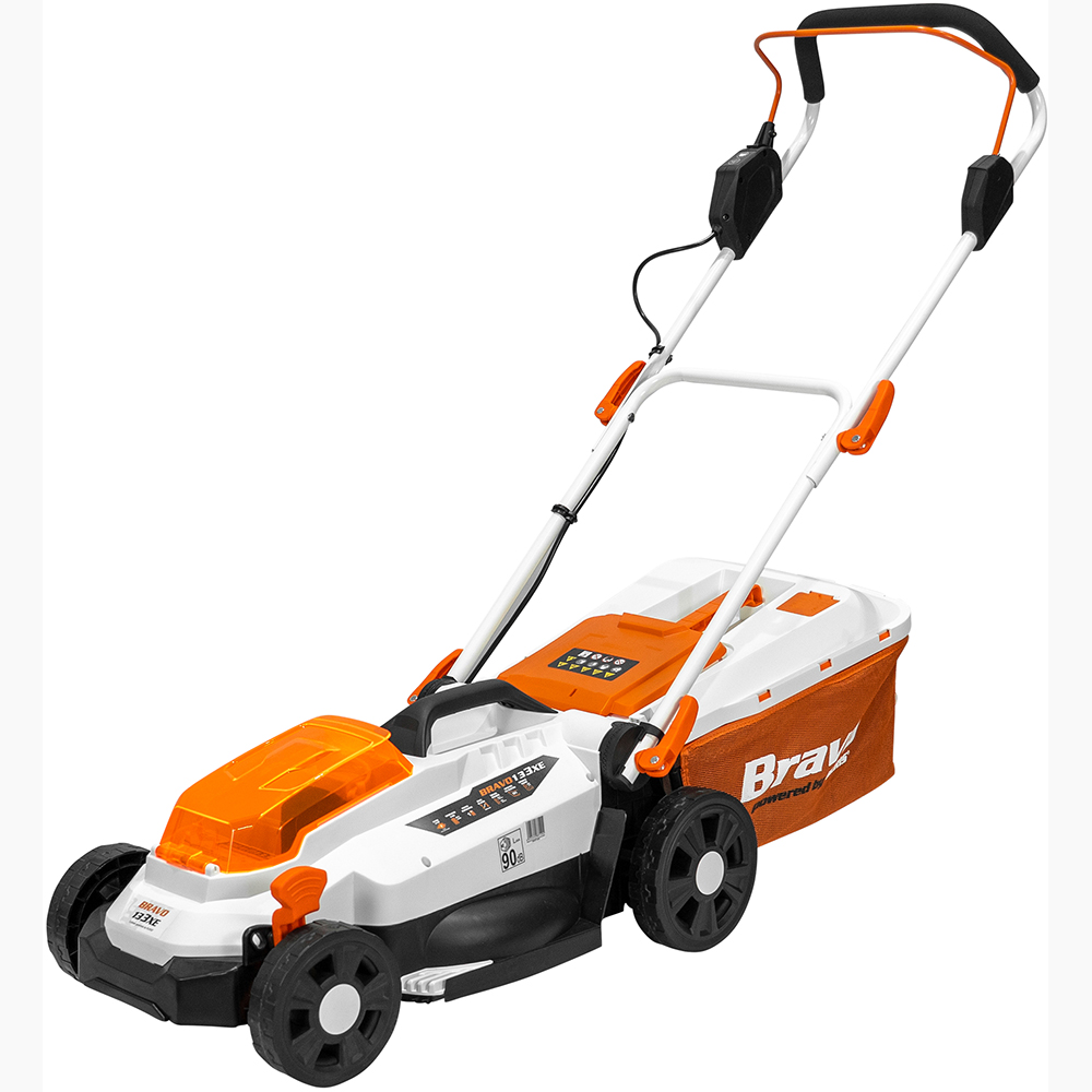 Masina de tuns iarba pe acumulator RURIS Bravo 133XE, Electrica, 4Ah, 20V, latime taiere 33 cm, cos 30L, portocaliu