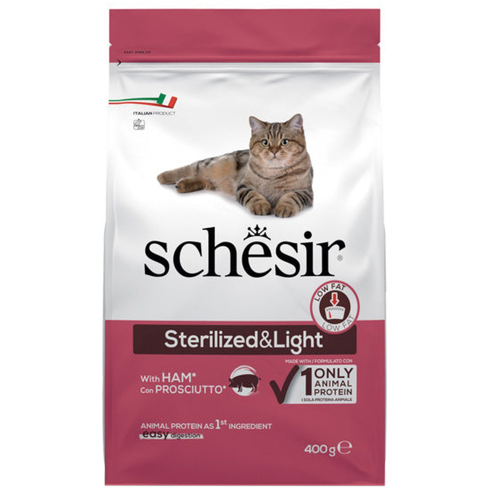 Hrana uscata pentru pisici SCHESIR Sterilized, Adult, Sunca si Porc, 400 g