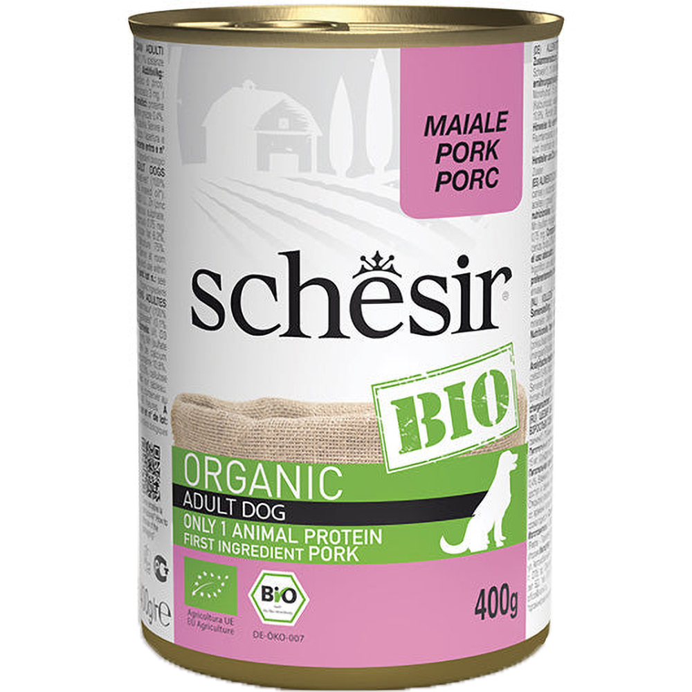 Hrana umeda pentru caini SCHESIR Bio, Adult, Porc, 400 g