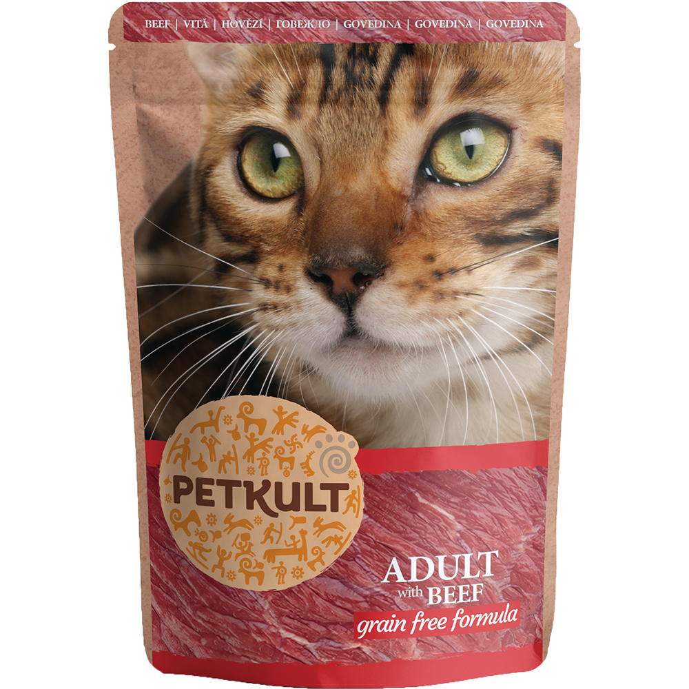 Hrana umeda pentru pisici PETKULT, Adult, Vita, 10 x 100 g g