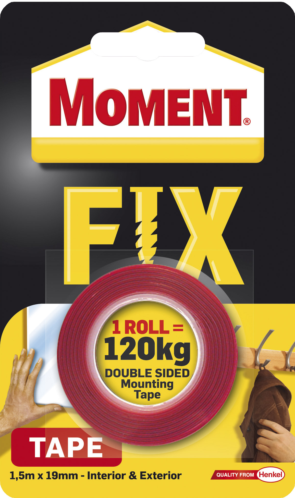 Banda dubla adeziva Moment Fix 19 mm x 1.5 m, rosu