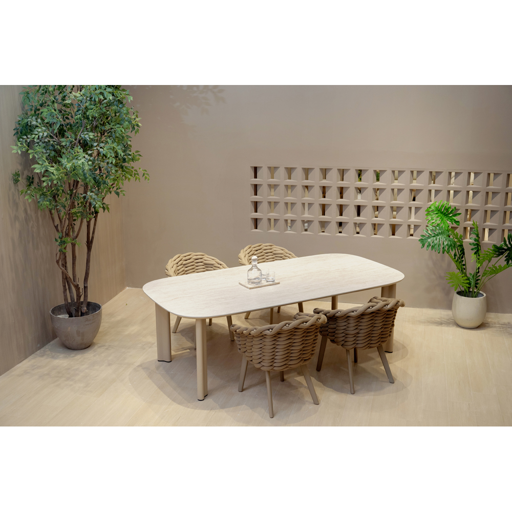 Scaun terasa LIVINTWIST Scroll, aluminiu, 68.5 x 69.5 x 81.5 cm, taupe