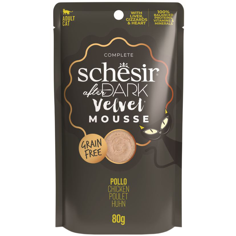 Hrana umeda pentru pisici SCHESIR After Dark Mousse, Adult, Pui, 12 x 80 g