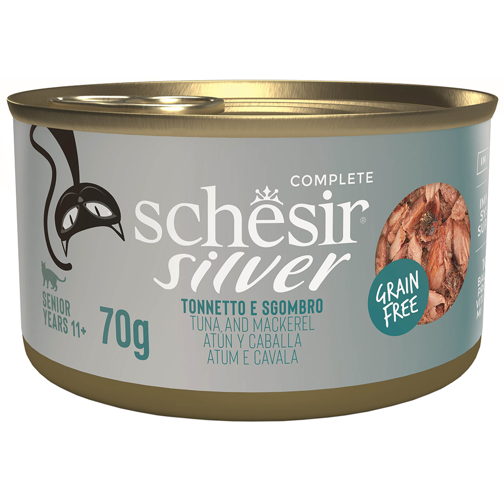 Hrana umeda pentru pisici SCHESIR Silver, Senior, Ton, 12 x 70 g