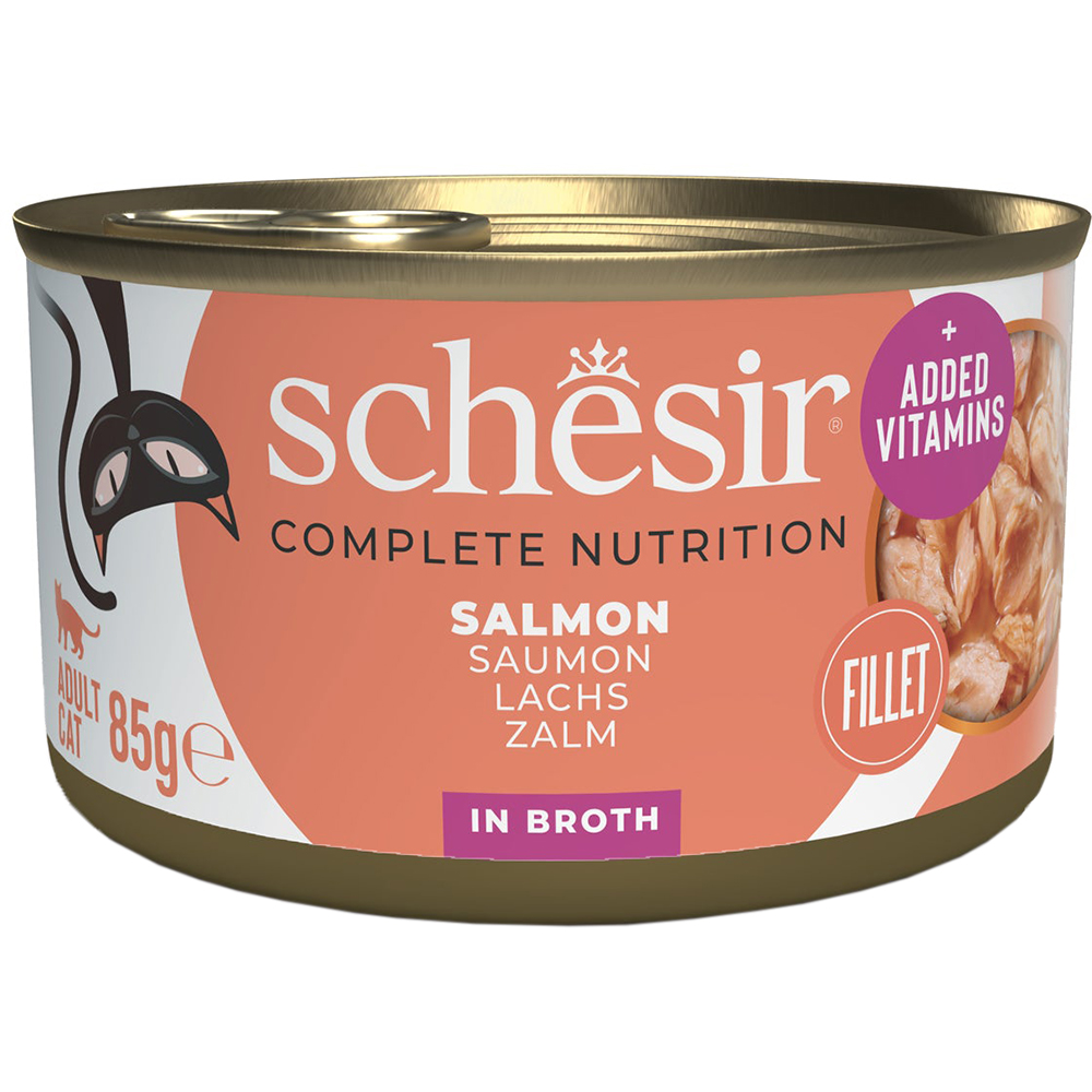 Hrana umeda pentru pisici SCHESIR, Adult, Somon in supa, 85 g