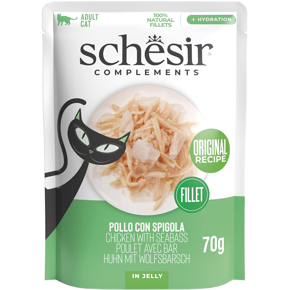 Hrana umeda pentru pisici SCHESIR, Adult, Pui si Peste in aspic, 70 g