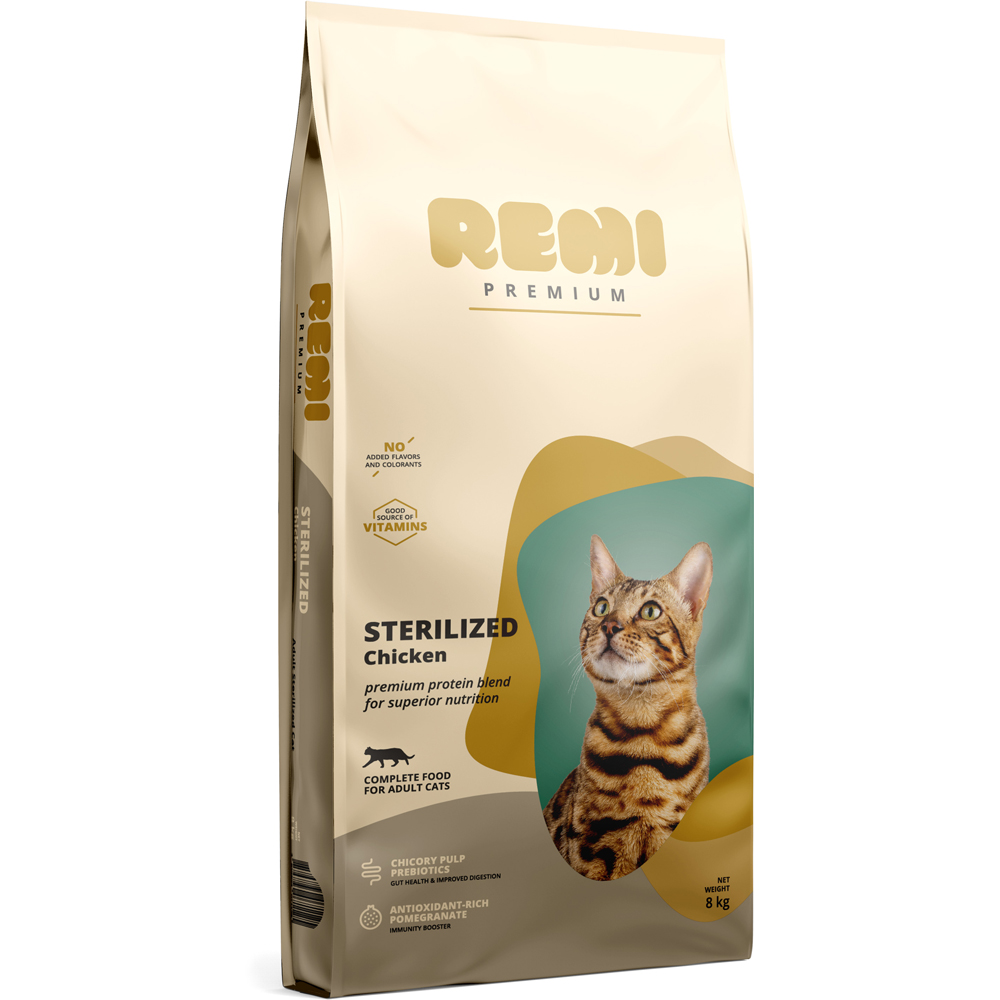 Hrana uscata pentru pisici REMI PREMIUM Sterilized, Adult, Pui, 8 kg