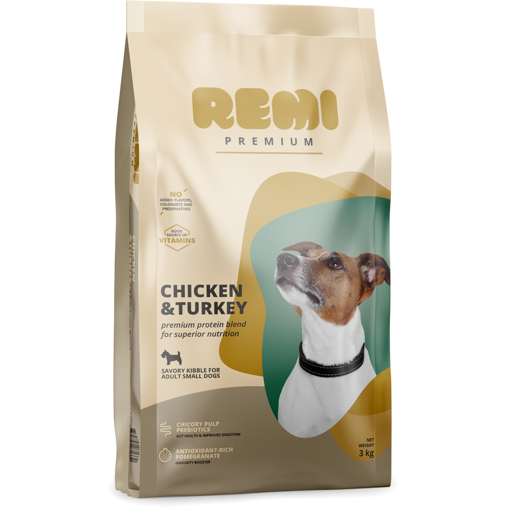 Hrana uscata pentru caini REMI PREMIUM, Small, Adult, Curcan, 3 kg