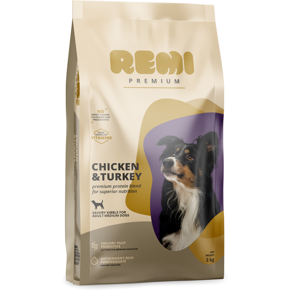 Hrana uscata pentru caini REMI PREMIUM, Medium, Adult, Curcan, 3 kg