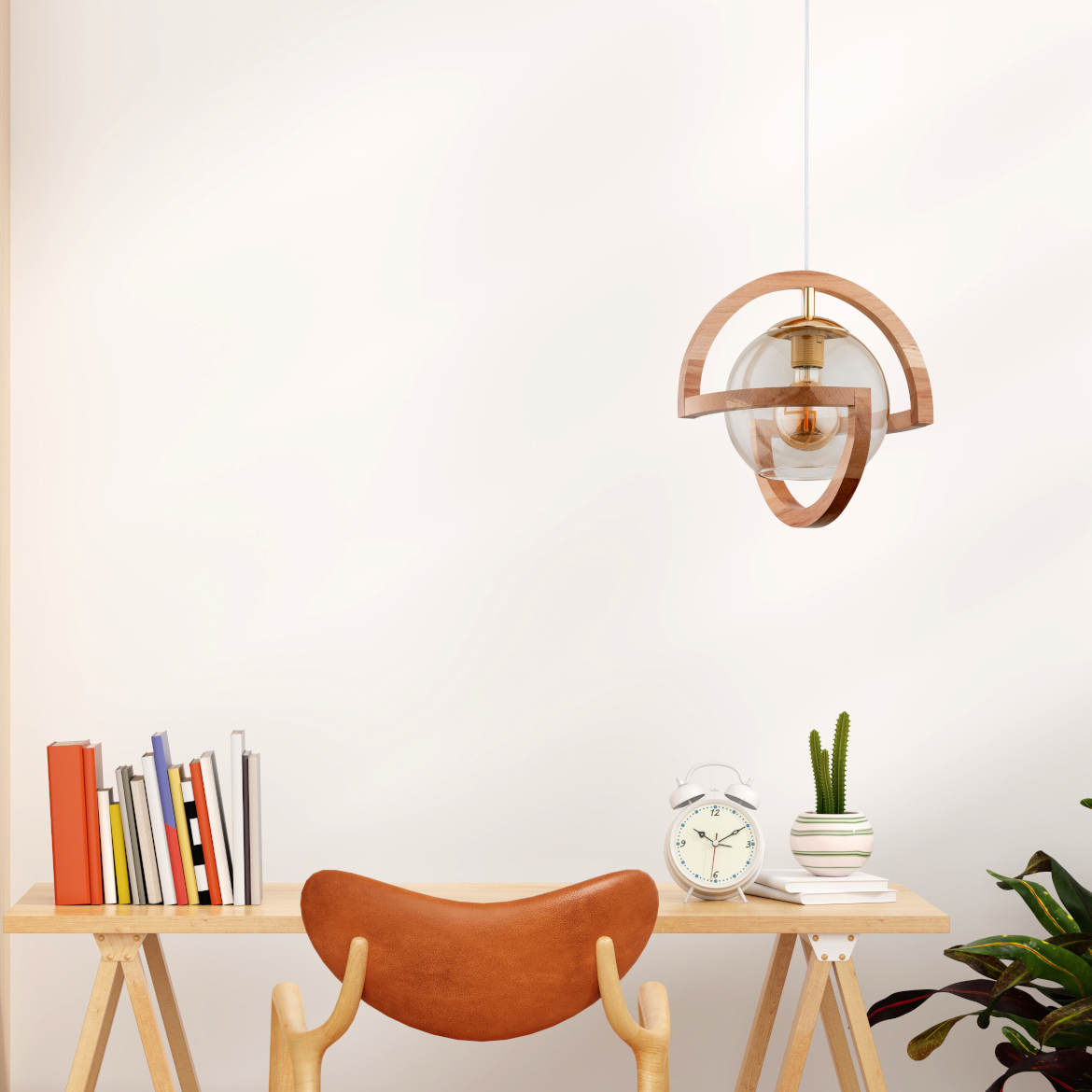 Lustra tip pendul, Lemn natur, 60 W, 1 x E27 Cabrio