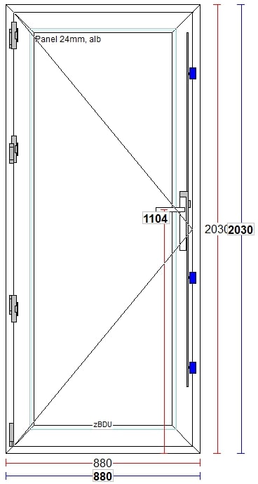 Usa exterior FENSTERWELT, cu geam, 4 camere, stanga, PVC, 88 x 205 cm, alb