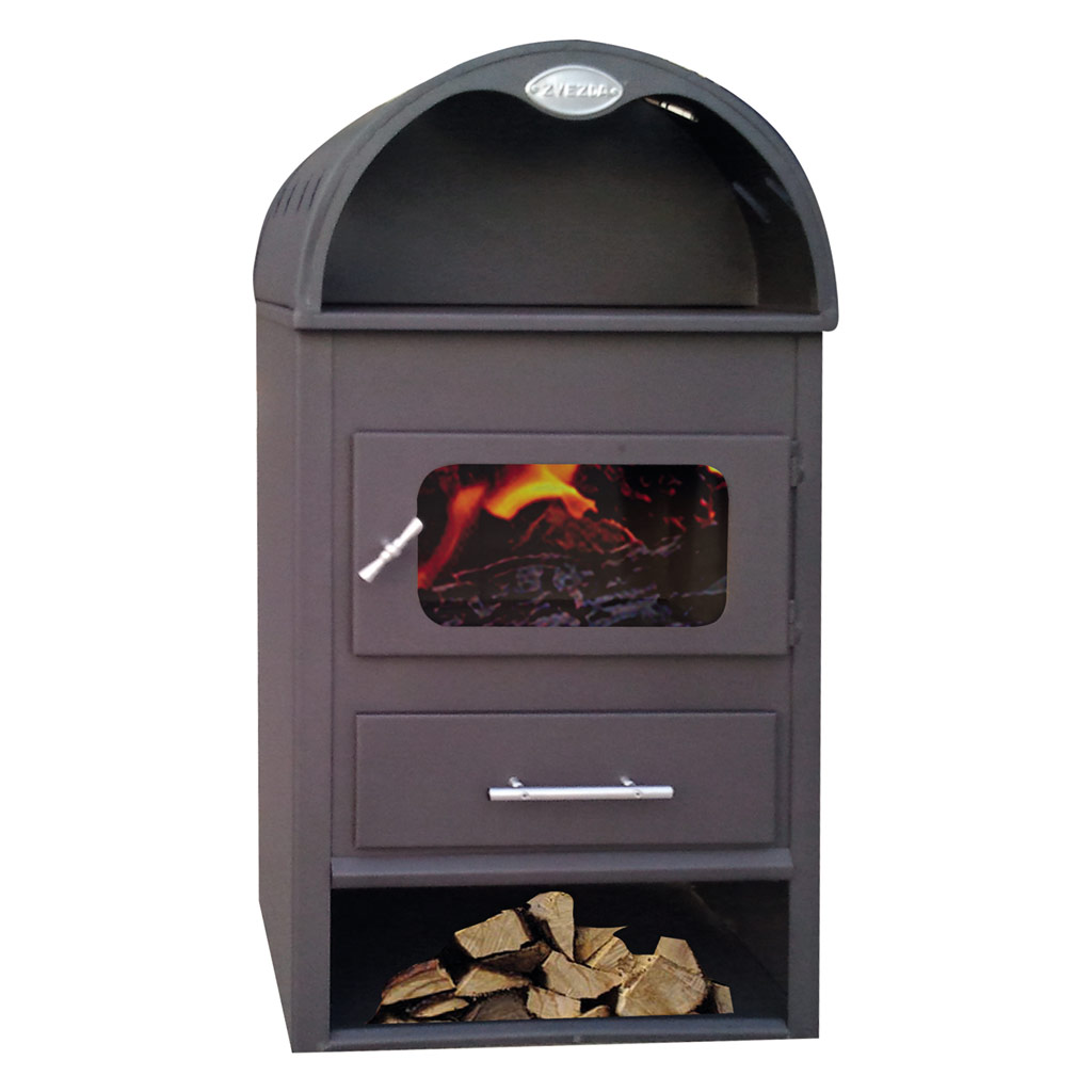 Semineu pe lemne Alpin, 7 kW, 48 x 39 x 91 cm, gri
