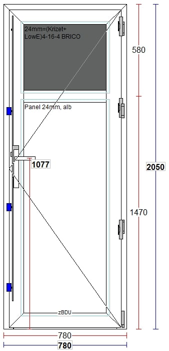 Usa exterior FENSTERWELT, cu geam, 4 camere, 1/3, dreapta, PVC, 78 x 205 cm, alb