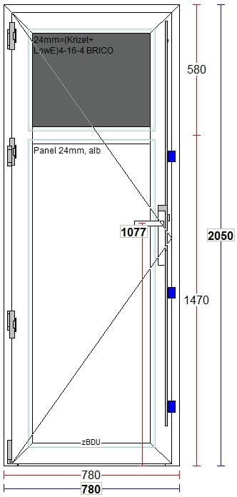 Usa exterior FENSTERWELT, cu geam, 4 camere, 1/3, stanga, PVC, 78 x 205 cm, alb