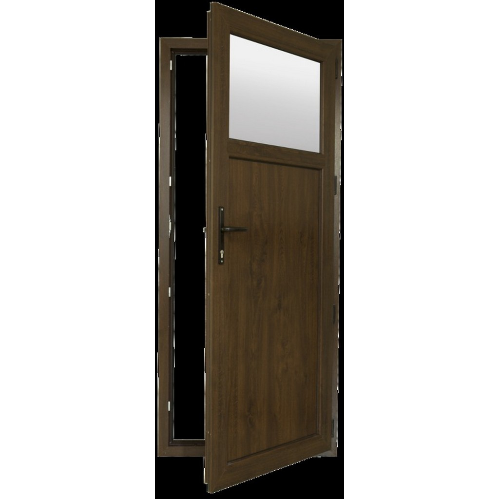 Usa exterior FENSTERWELT, cu geam, 6 camere, stanga, PVC, 88 x 205 cm, nuc