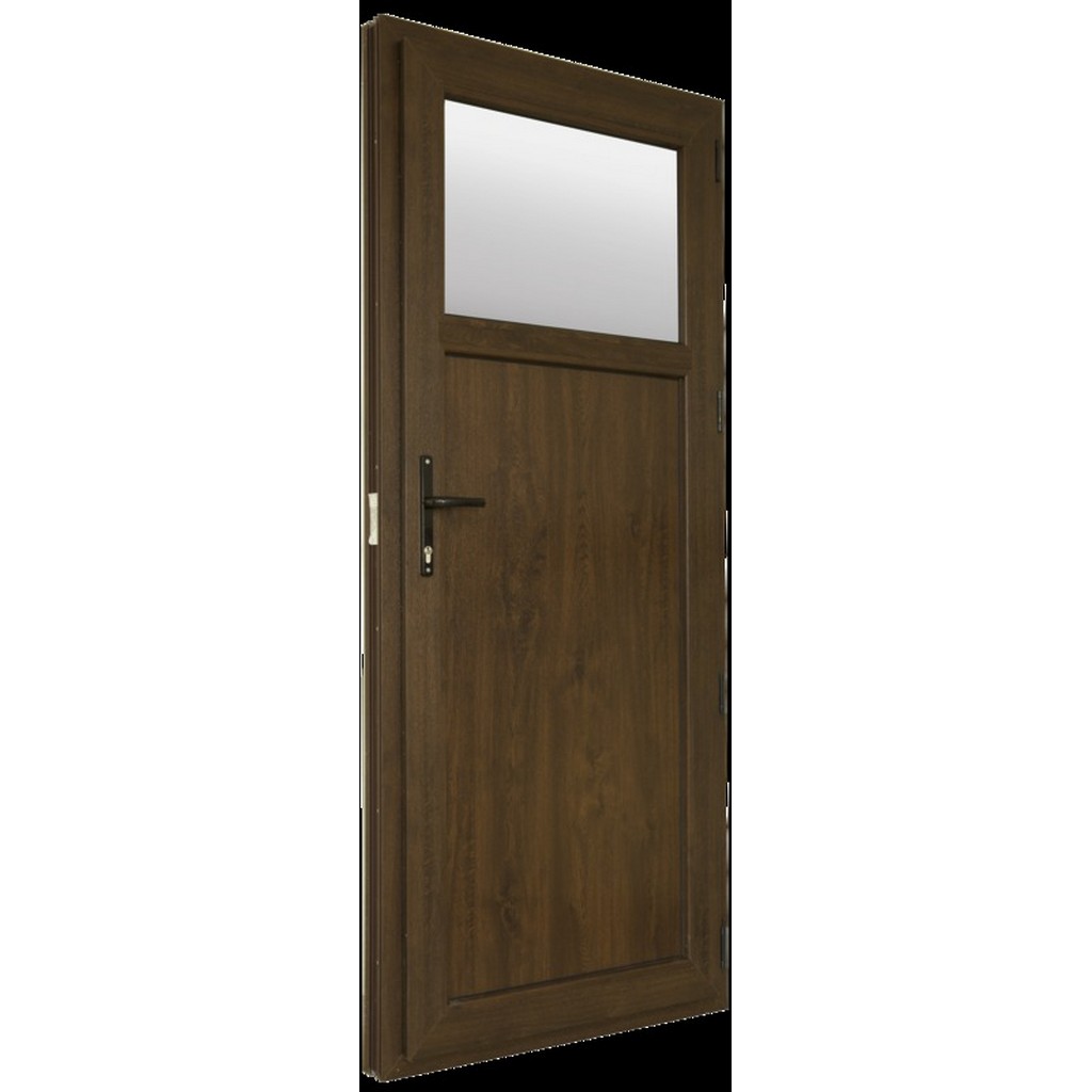 Usa exterior FENSTERWELT, cu geam, 6 camere, stanga, PVC, 88 x 205 cm, nuc