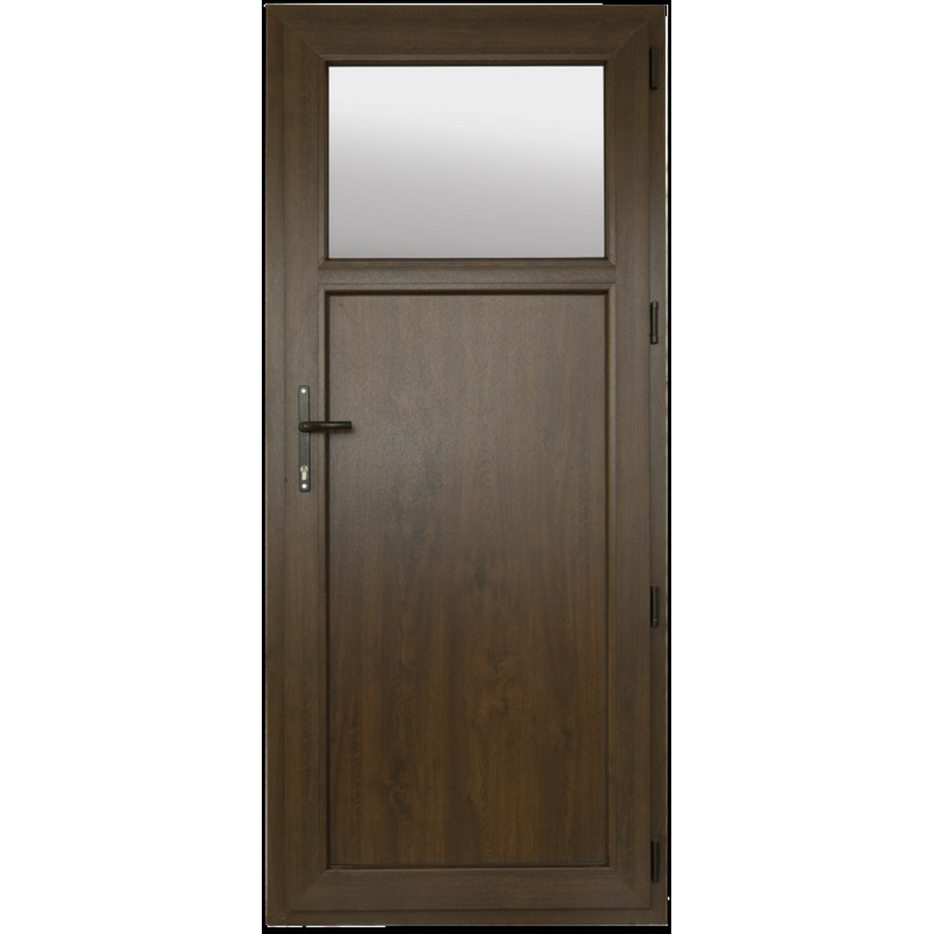 Usa exterior FENSTERWELT, cu geam, 6 camere, stanga, PVC, 88 x 205 cm, nuc