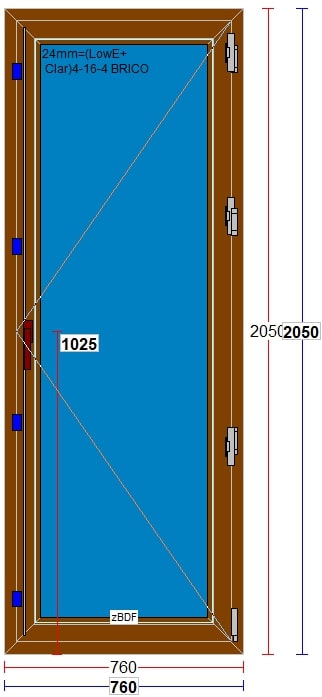 Usa exterior FENSTERWELT, cu geam, 6 camere, dreapta, PVC, 76 x 205 cm, nuc