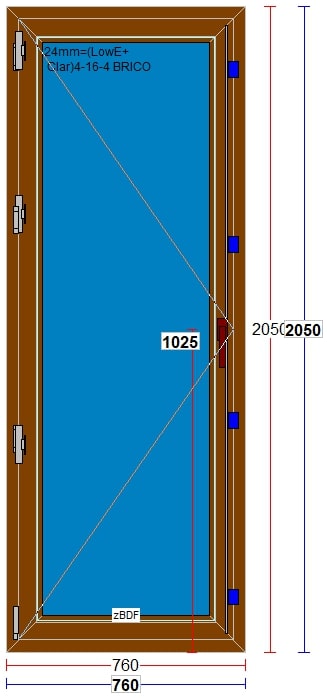 Usa exterior FENSTERWELT, cu geam, 6 camere, stanga, PVC, 76 x 205 cm, nuc