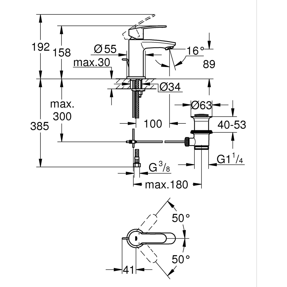 Baterie lavoar GROHE Eurostyle 23037002, marimea M, alama, crom
