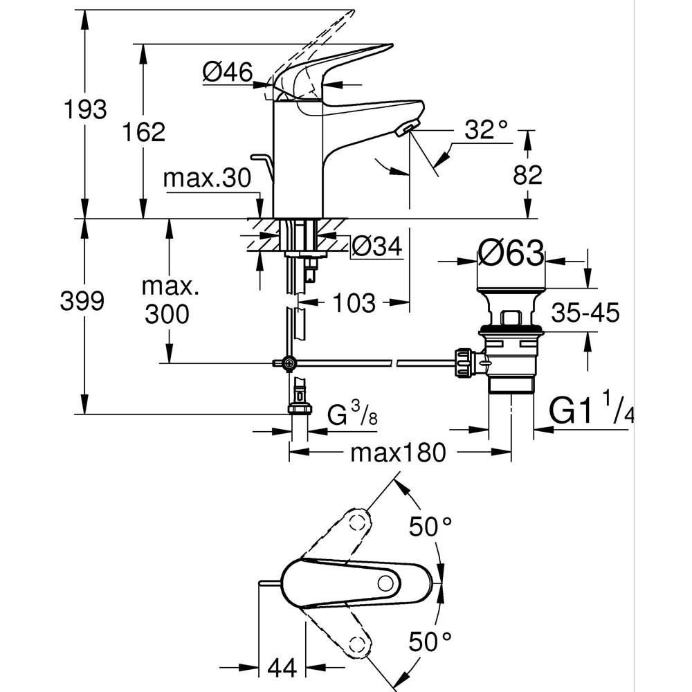 Baterie lavoar GROHE Swift 24316001, alama, crom