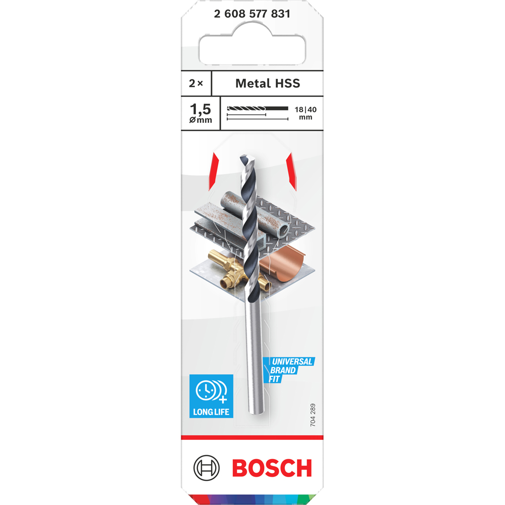 Burghiu metal BOSCH, HSS pointteq 1, 5 mm, CYL, 2buc