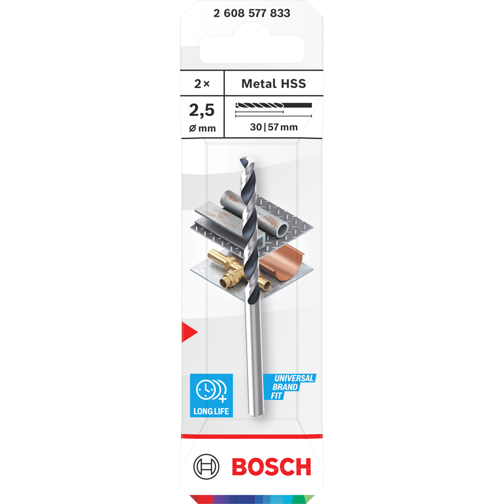 Burghiu metal BOSCH, HSS pointteq 2, 5 mm, CYL, 2buc
