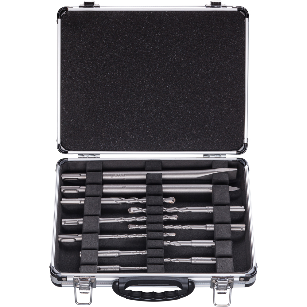 Set BOSCH, SDSPlus 9 burghie 2 dalti si cutie metal