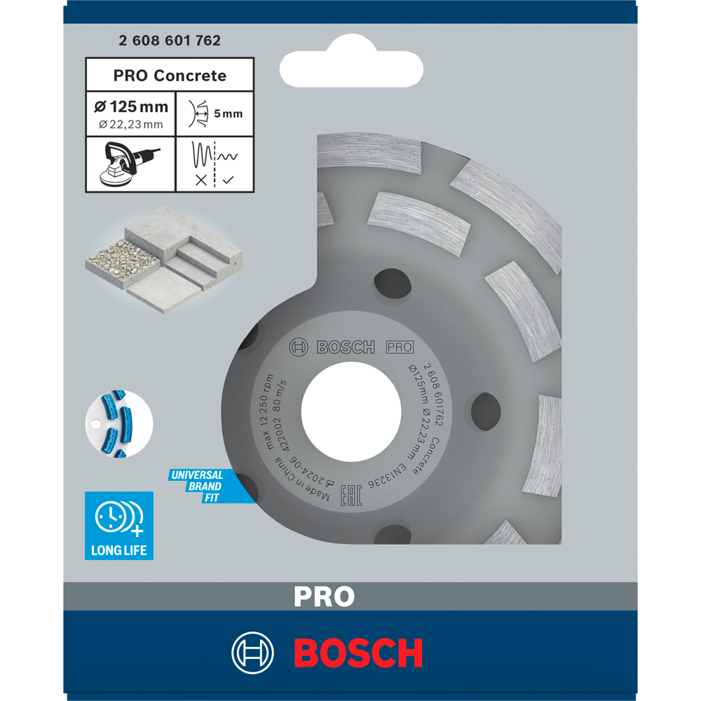 Disc diamantat oala BOSCH PRO, beton, 125 x 22.2 x 5 mm