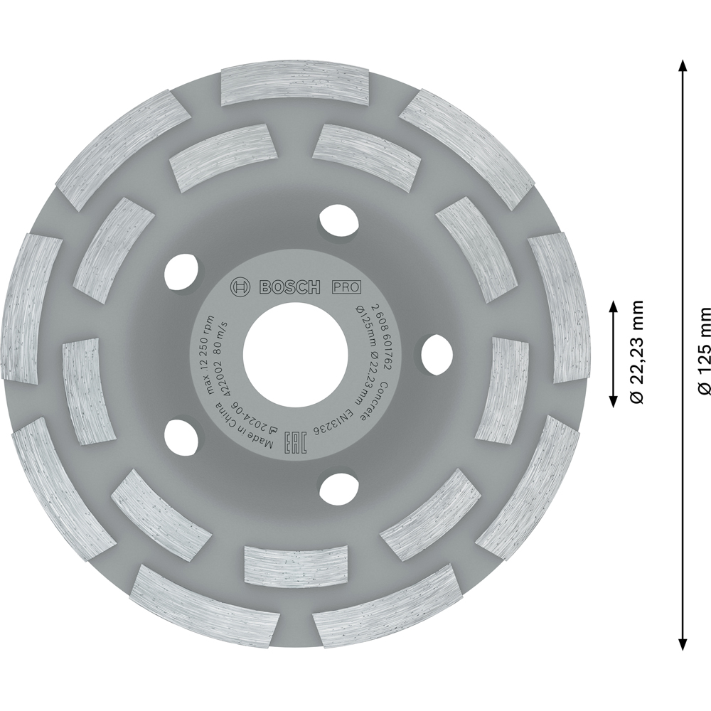 Disc diamantat oala BOSCH PRO, beton, 125 x 22.2 x 5 mm